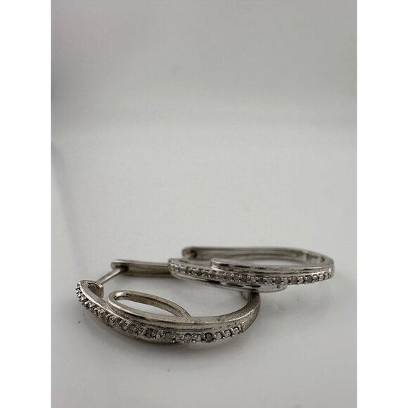 Natural Diamond Loop Hoop Earrings - Picture 12 of 15